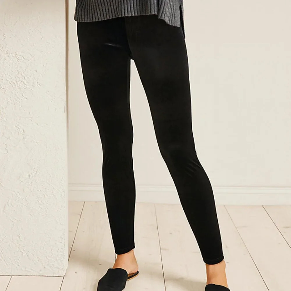 Eileen Fisher Womens Medium Velvet Pull On Stretch Legging In Black